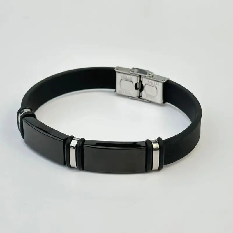 Elegant Black Silicone Bracelet with Metallic Detailing