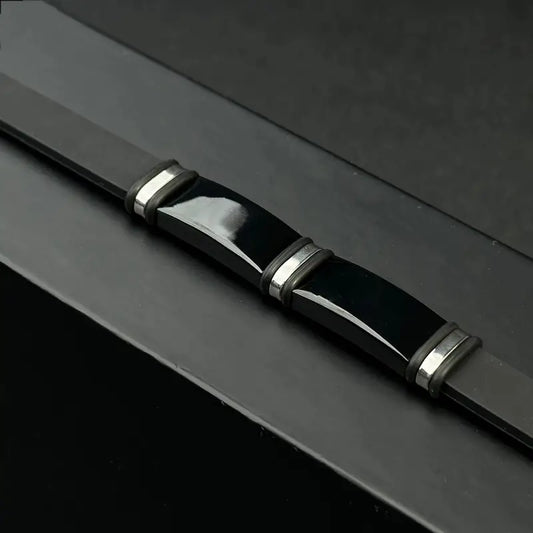 Elegant Black Silicone Bracelet with Metallic Detailing