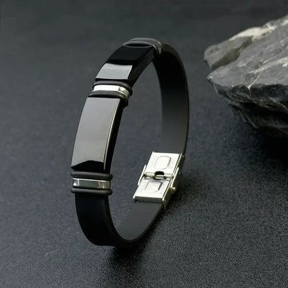 Elegant Black Silicone Bracelet with Metallic Detailing