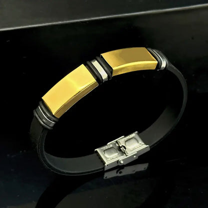 Elegant Black Silicone Bracelet with Metallic Detailing