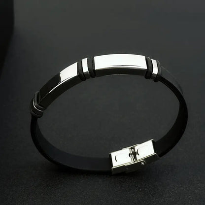 Elegant Black Silicone Bracelet with Metallic Detailing